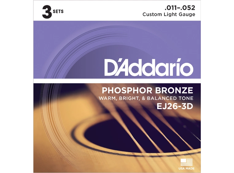 D'Addario EJ26-3D Phos. Bronze (011-052) 3-pakning 